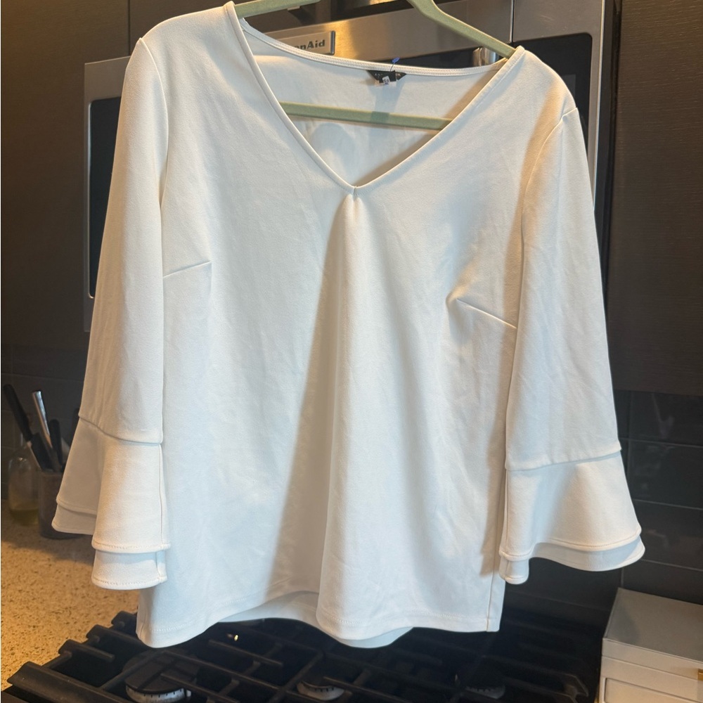 J. Crew White Flared Sleeve Blouse
